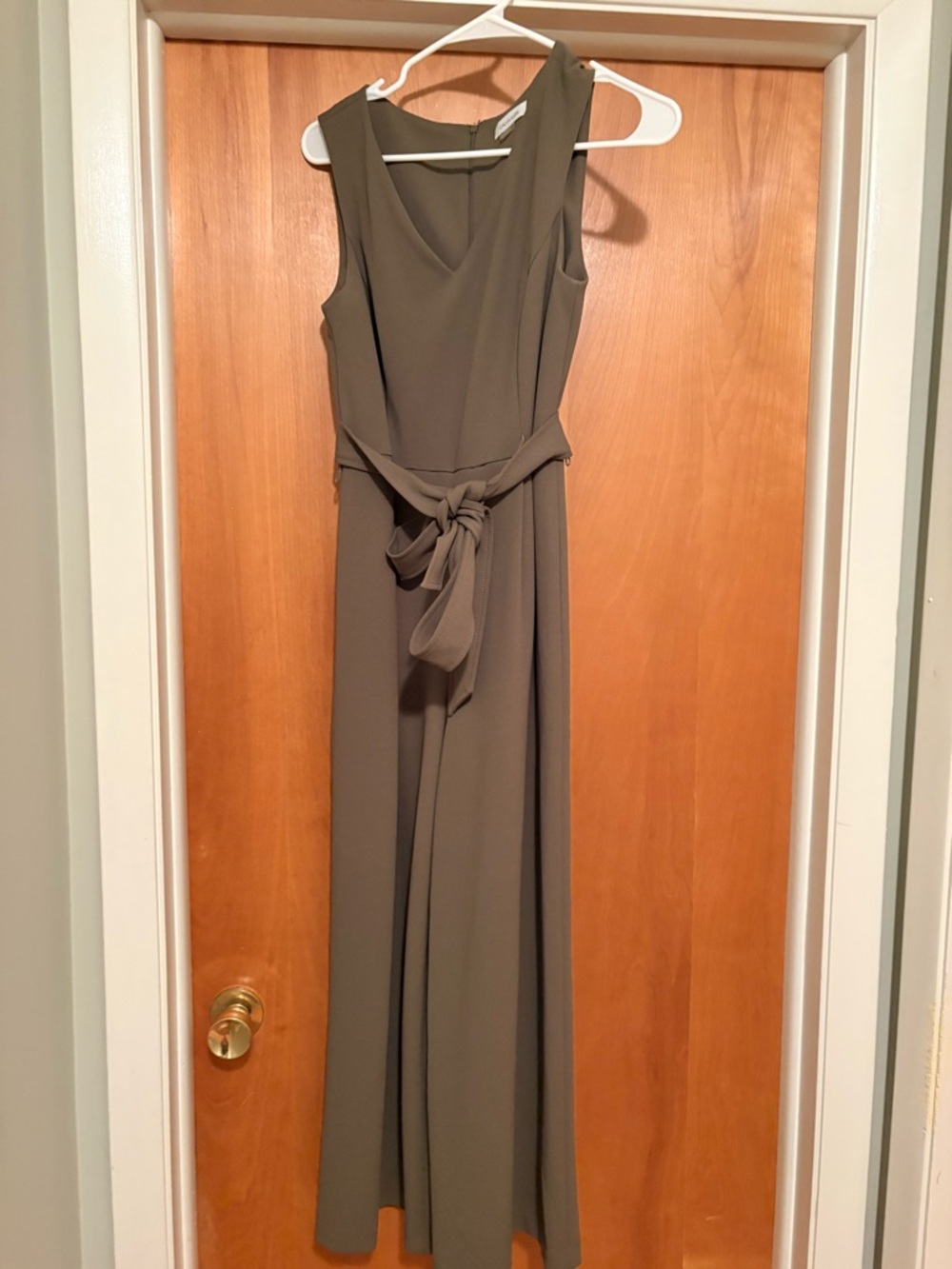 Calvin Klein Olive Green Sleeveless Tie-Waist Maxi Dress